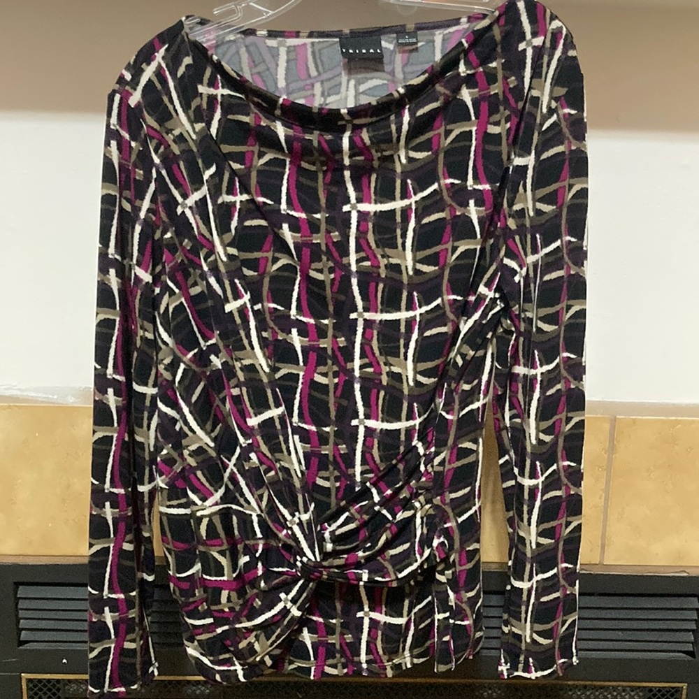Tribal Women’s 3/4 Length Sleeve Ruched Blouse (size L)